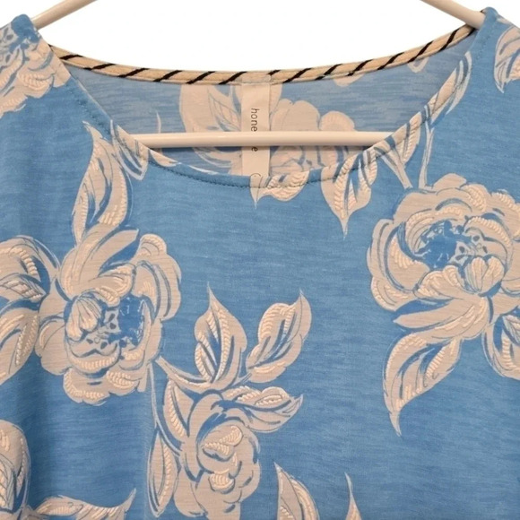 Woman's Bright Blue Floral Babydoll Top - Picture 3 of 5